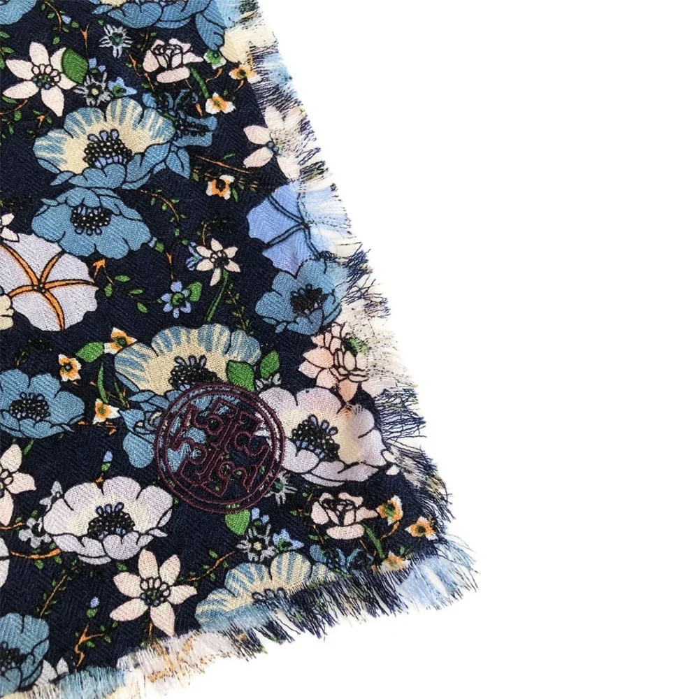 Tory Burch Blossom Ditsy Wool Herringbone Scarf - Picture 2 of 4